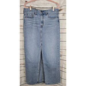 Levi's Premium Ankle Column Denim Skirt 28 Slit Straight Midi Womens Cotton NEW